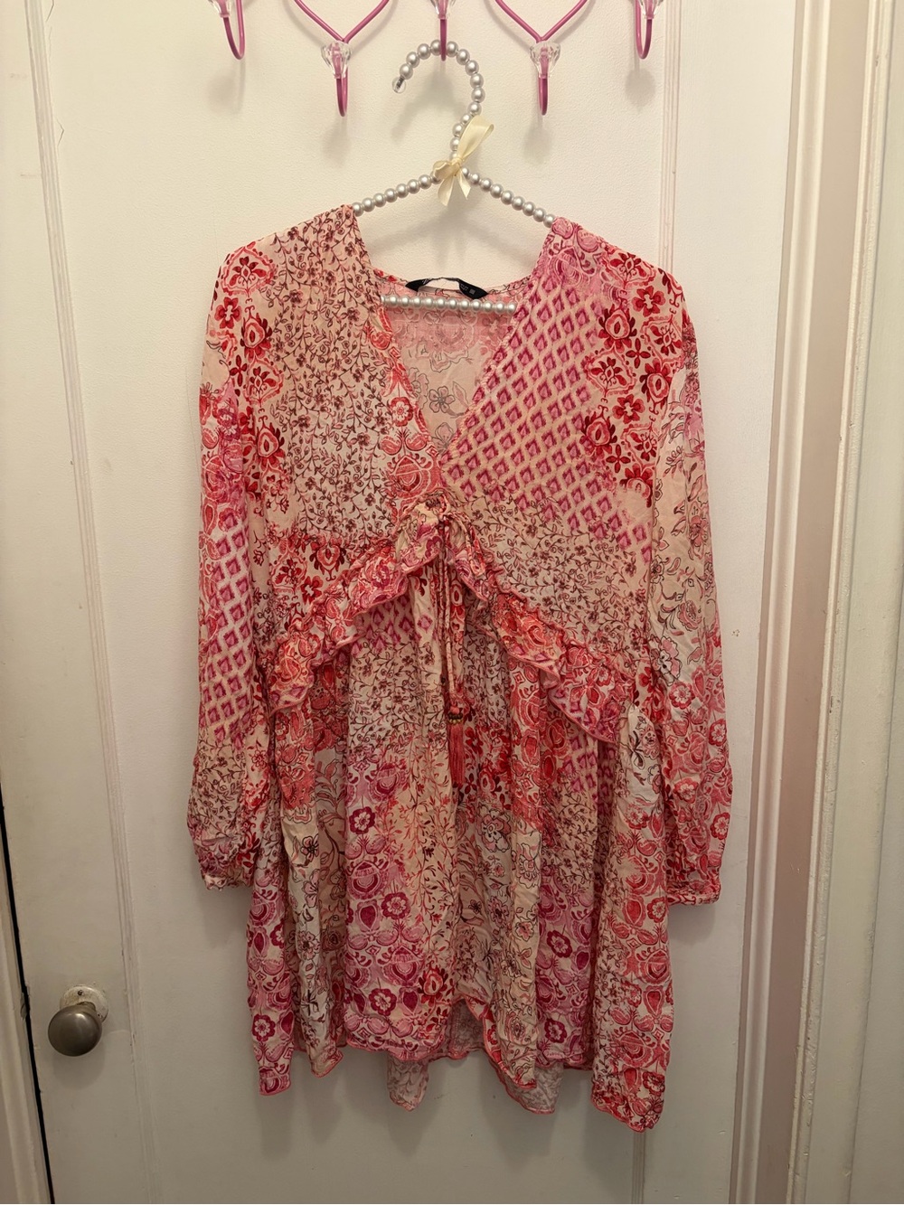 Zara Pink and Cream Floral Tiered Dress